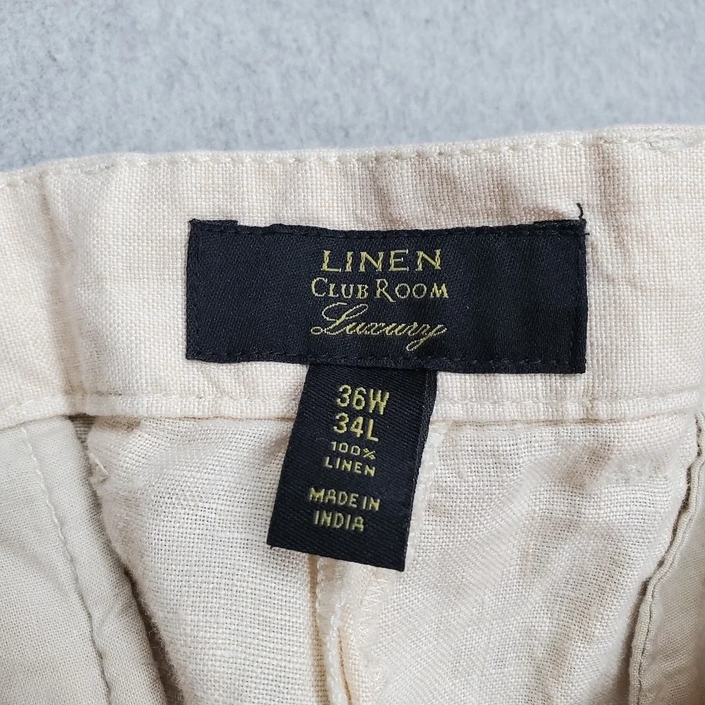 Club Room Men Pants 36W 34L Beige Linen Dress Coastal Beach 32